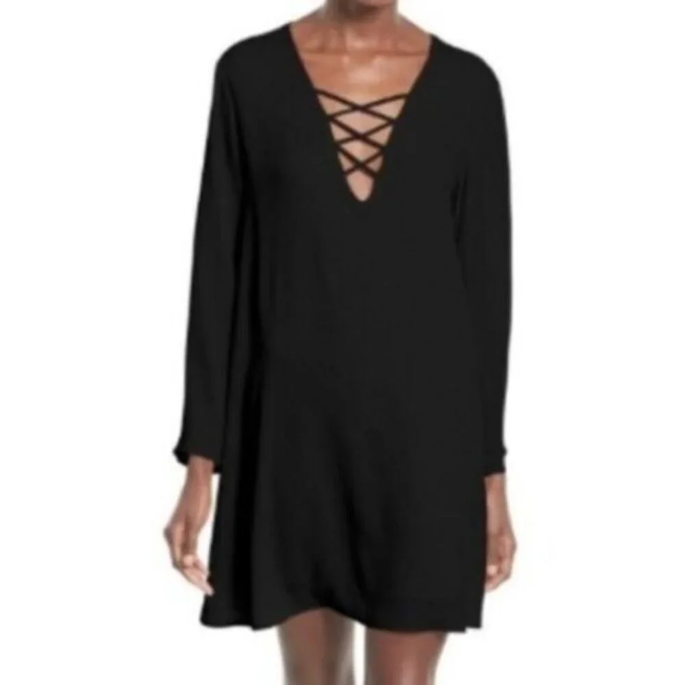 ASTR The Label Lace-Up Bell Sleeve Shift Dress Sz S - Picture 2 of 11